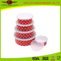 Red Volor 5PCS Enamel Salad Bowl Set with Plastic Lid